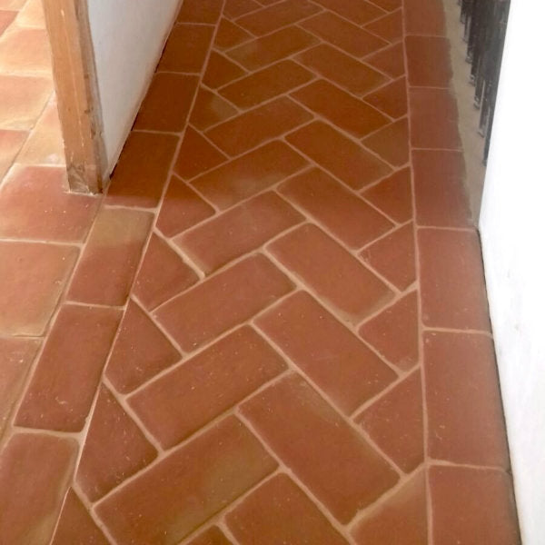 Terracotta rectangular floor tiles