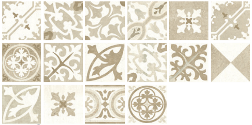 Picasso Natural patchwork tile with 16 designs