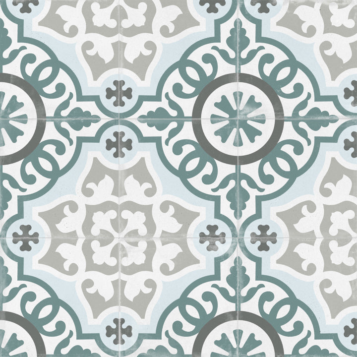 Tortosa blue, grey, and white porcelain tile