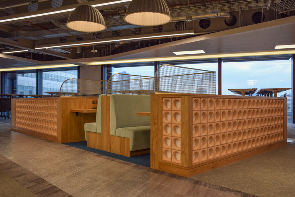 Lattice Bricks with circular pattern in natural colour used in an office