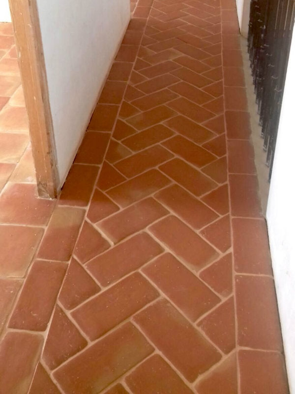 Rectangular terracotta floor tiles